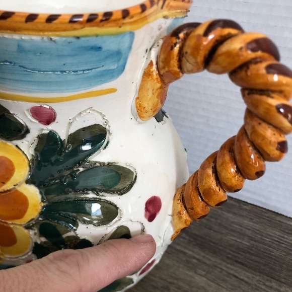Vtg Italian Handcrafted Floral Ceramic Pitcher - Picture 14 of 15